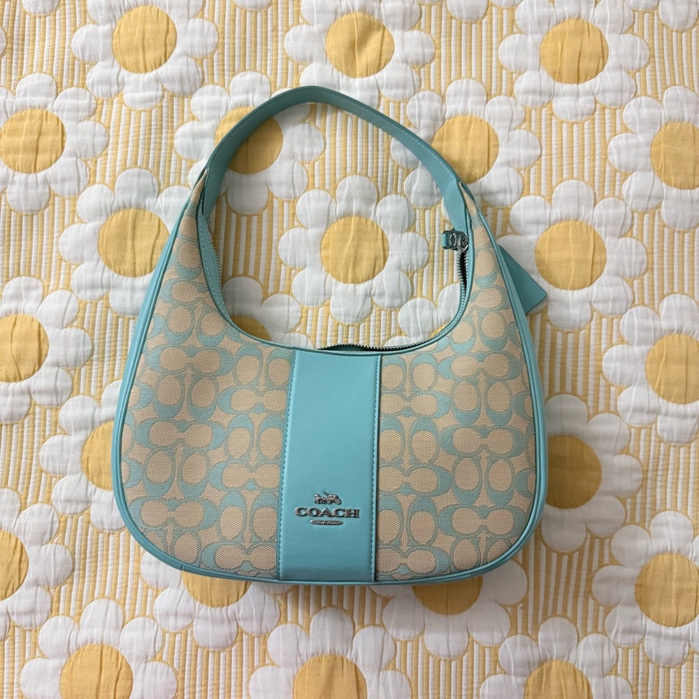 Coach Aqua and Tan Shoulder Bag